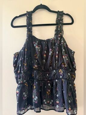 Old Navy Black Floral Smocked Tank with Ruffled Straps